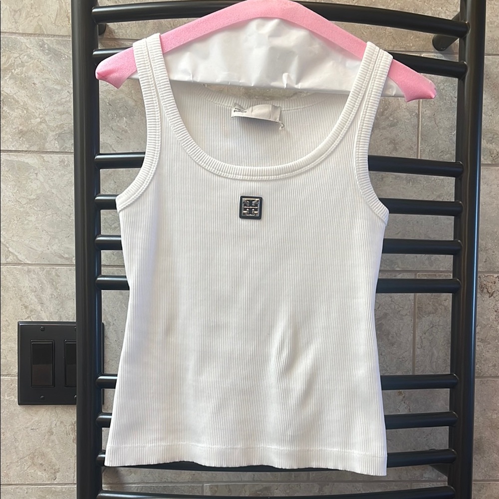 Tory Burch White Ribbed Tank Top